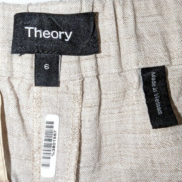 Theory | Linen Treeca Pull-On Ankle Pant Eco Sharkskin in Oat Melange | Size 6 - Picture 4 of 10